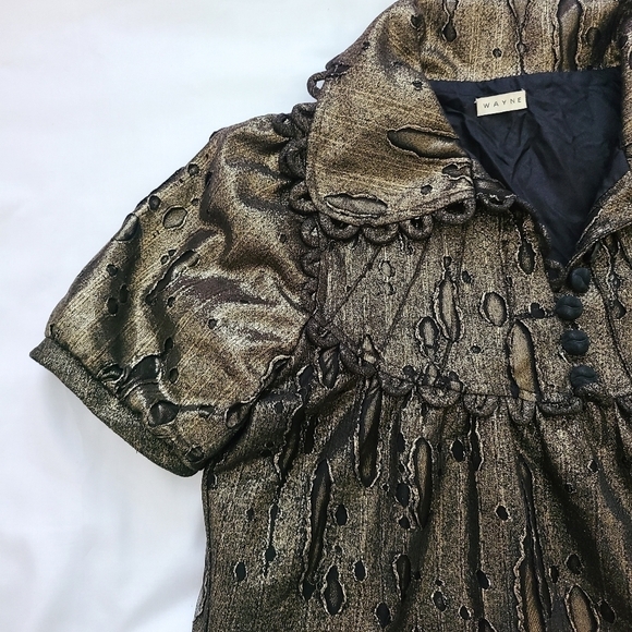 Vintage Wayne gold Metallic Mini Short  dress Textured Summer Dress Size XS - Picture 7 of 14